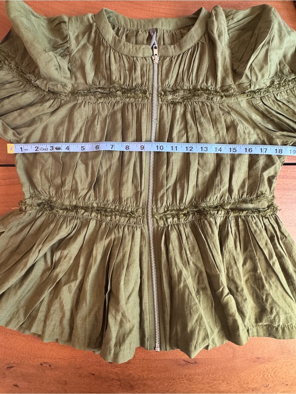 Anthropologie NWT Olive Green Ruffle Zip Front Blouse Top Size M - Picture 6 of 9